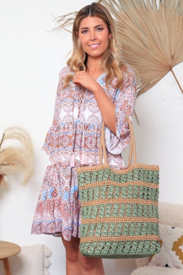 Picture of ISABELLA RATTAN BAG OLIVE/TAN SHOPPER